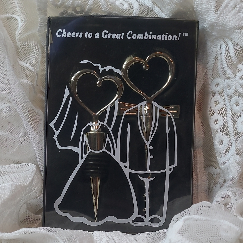 Silver Heart Wedding Bottle Stopper and Pourer Set - Home Party Supplies